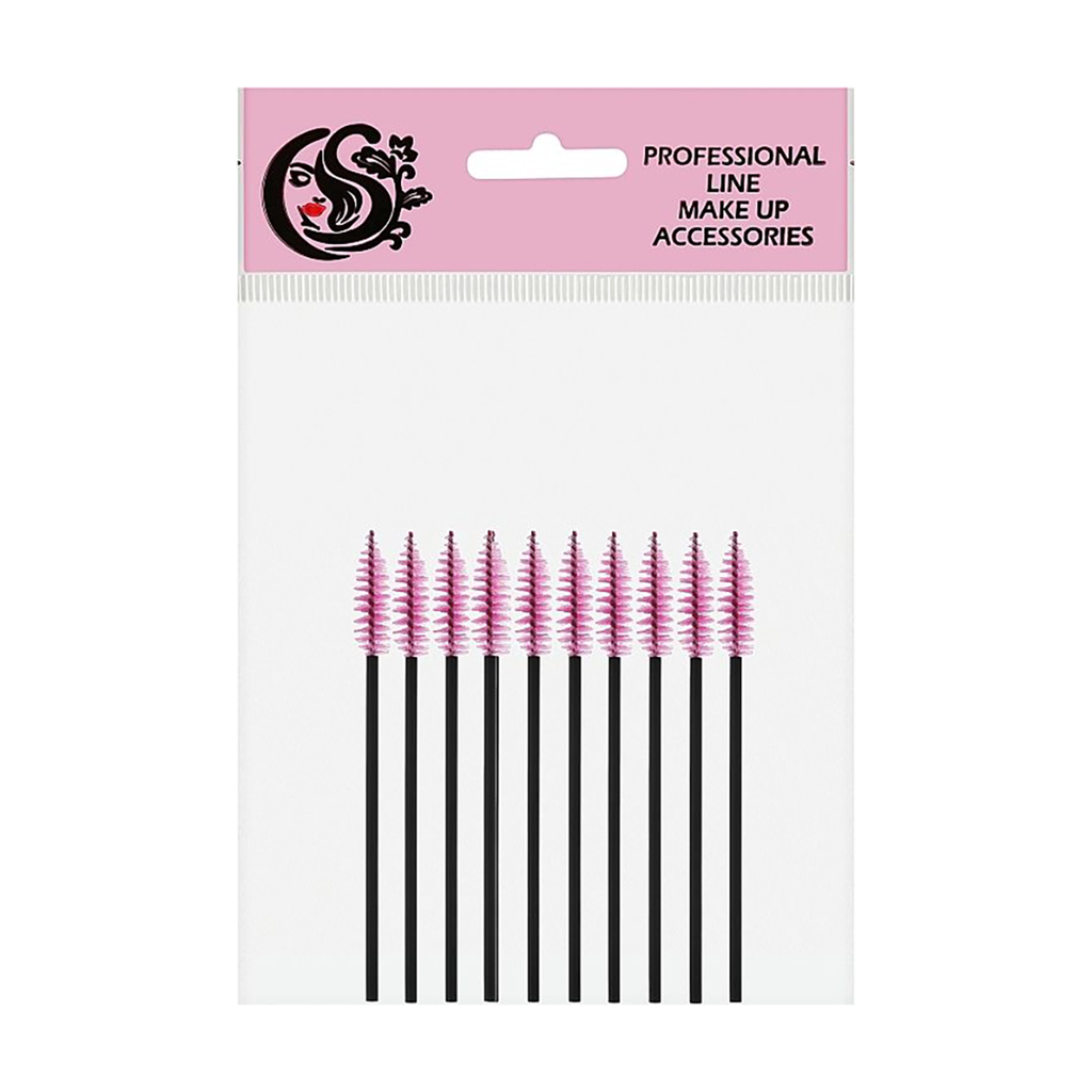 Набір щіточок для брів та вій Cosmo Shop чорна ручка, малиновий, 10 шт (CS25P)